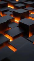 Abstract 3D Background with Black Cubes and Orange Glowing Light photo
