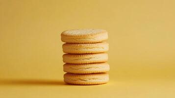 A stack of cookies on a yellow background photo