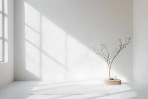 Minimalist Interior with Natural Light and Simple Decor Featuring a Single Branch in a Vase photo