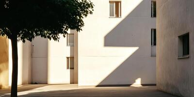 Minimalist Urban Architecture with Geometric Shadows and Natural Light in a Modern Cityscape photo