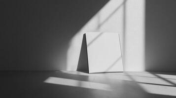 Minimalist Interior with Sunlit Shadows and Blank Canvas photo