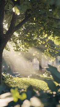 Sunlight Filtering Through Lush Green Trees photo