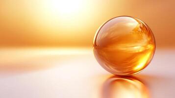 Stunning Abstract Image of a Golden Glass Sphere Reflecting Warm Sunlight on a Smooth Surface photo