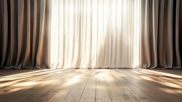 Soft Morning Light Streaming Through Curtains in Cozy Room photo