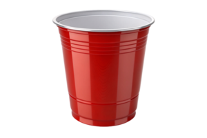 A sleek, glossy red plastic cup with reflective surfaces, commonly used at gatherings, symbolizing simplicity and functionality png