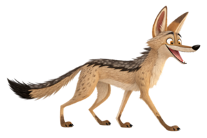 A playful animated coyote with large ears, a sleek body, and a wagging tail. Its mischievous smile radiates charm and liveliness png