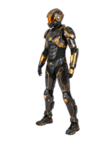 Black-and-gold armored robot with sharp design, orange visor, and intricate plating, emphasizing strength, sophistication, and cutting-edge technology png
