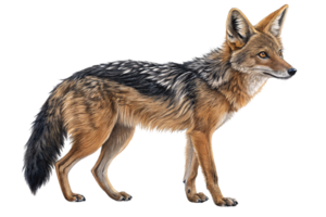 A realistic depiction of a coyote with sharp features and intricate fur details. Its focused stance conveys alertness and strength in the wild png