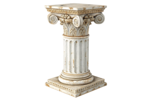Elegantly carved Ionic column with intricate floral motifs and a fluted design. Its square capital showcases detailed craftsmanship in a classical style png