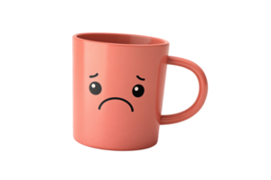 A coral mug featuring a pouting expression. The rounded handle complements the expressive design, making it a fun addition to a themed collection png