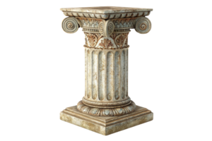 A timeworn Ionic column with exquisite carvings and detailed foliage. Its rustic patina evokes a sense of ancient grandeur and classical elegance png