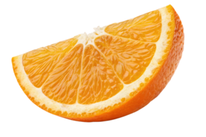 A slightly angled view of a vibrant orange wedge, highlighting juicy interior segments and the soft white pith along the edge png