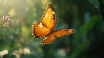 An orange butterfly is flying through the air photo