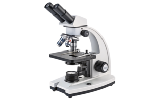 A high-quality microscope with precise detailing, including dual lenses, a sleek white design, and technical dials for advanced exploration png