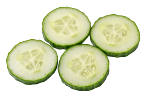 Cucumber slices positioned in a triangular pattern, highlighting their crisp and fresh inner layers with detailed seed structures png