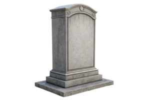 A gray stone monument with intricate details, including a rounded top and decorative carvings. The solid, rectangular base emphasizes durability and timelessness png