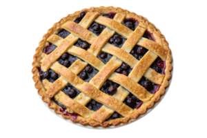A delectable pie with a perfect lattice crust and juicy blueberries peeking through, capturing the warmth of homemade baking png