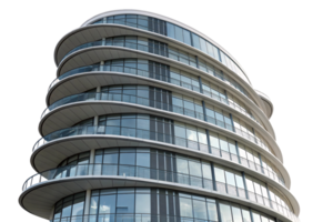 A contemporary cylindrical glass building with flowing balconies and clean lines, highlighting modern urban architecture and cutting-edge design png