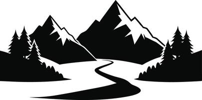 Old-Style Mountain Scenery with River vector