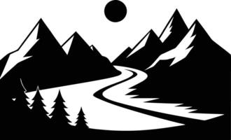 Retro Nature Scene with River and Mountains vector