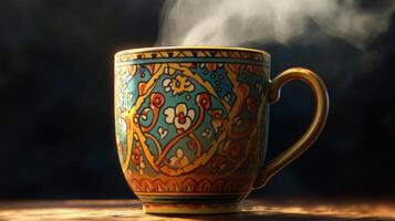 A coffee cup with steam coming out of it photo
