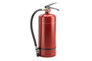A polished red fire extinguisher with a black base and hose, projecting a modern, functional design essential for fire safety png