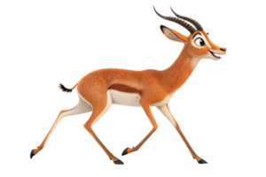 A lively antelope with slender legs, shiny black horns, and a sleek brown coat, caught mid-step in an elegant stride png