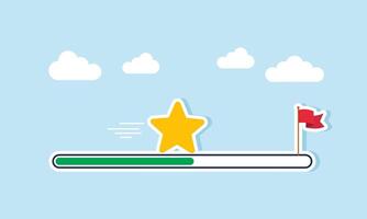 A star moves toward a flagpole following the progress of a loading bar, illustration of progress in improving business service and product quality vector
