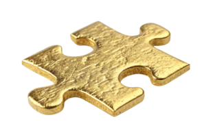 A textured gold puzzle piece, shining with a reflective surface. Its rugged texture and vibrant hue exude luxury and mystery, inviting connection and curiosity png