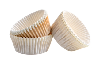 A neat stack of fluted cupcake liners, alternating between white and brown, leaning slightly to the side for a playful composition png