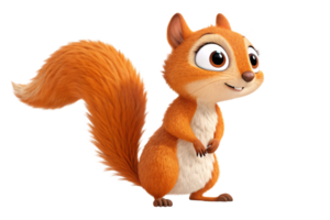A bright orange squirrel with a fluffy tail, round eyes, and white belly, standing playfully with a cheerful expression png