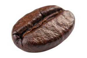 Macro shot of a glossy coffee bean intricate details, emphasizing its natural grooves, caramelized oils, and premium quality for coffee enthusiasts png