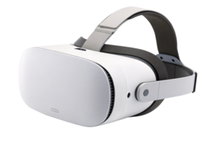 A futuristic VR device in white with smooth contours and breathable fabric, combining aesthetics and usability for all-day virtual adventures png