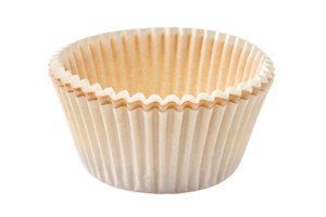 A beige crinkled paper cupcake liner stands upright, emphasizing its neat folds and soft, translucent texture, ready for baking treats png