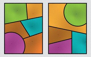 Set of colorful halftone comic manga book template. Pop art background with halftone frames and dot effects vector