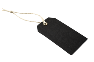 A matte black tag paired with a white string, exuding elegance and simplicity, suitable for high-end branding or gifting png
