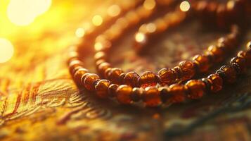 A close up of a necklace with beads photo