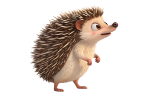 An animated hedgehog with reddish cheeks and spines. Its pose conveys a sense of surprise or wonder, showcasing a quirky personality png