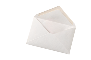 A simple classic white envelope, partially open to reveal a cream-colored lining, suggesting an important letter inside png