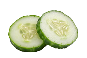 Cucumber slices showing their crisp texture and pale green inner flesh with delicate, translucent seeds png