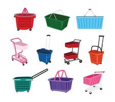 A collection of detailed empty shopping cart illustrations, showcasing various styles and angles. Perfect for market, e-commerce, retail, and commerce-themed projects vector