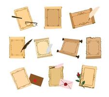 A collection of vintage poetry paper roll elements, featuring curled edges, aged textures, and classic scroll designs. For literary projects, retro invitations, and antique-style decorations vector