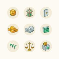 A collection of 9 financial icons representing Middle Eastern money and banking concepts. vector