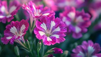 Purple and white flowers are blooming in the garden photo