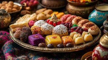 A plate filled with various types of sweets photo
