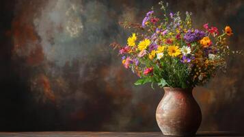 A vase with a bunch of flowers in it photo