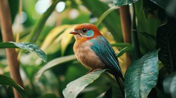 A small bird is sitting on a branch photo