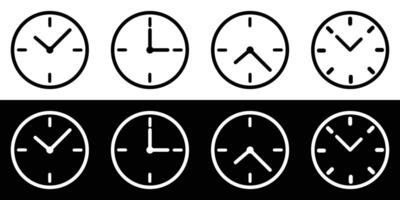 Black and white time clock icons. Clock icons isolated in the background. vector