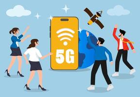 5G network, a group of business people introduce the latest technology, the fastest network and 5g network vector