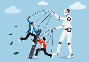 Artificial intelligence controlling business people, AI as a puppet master illustration vector